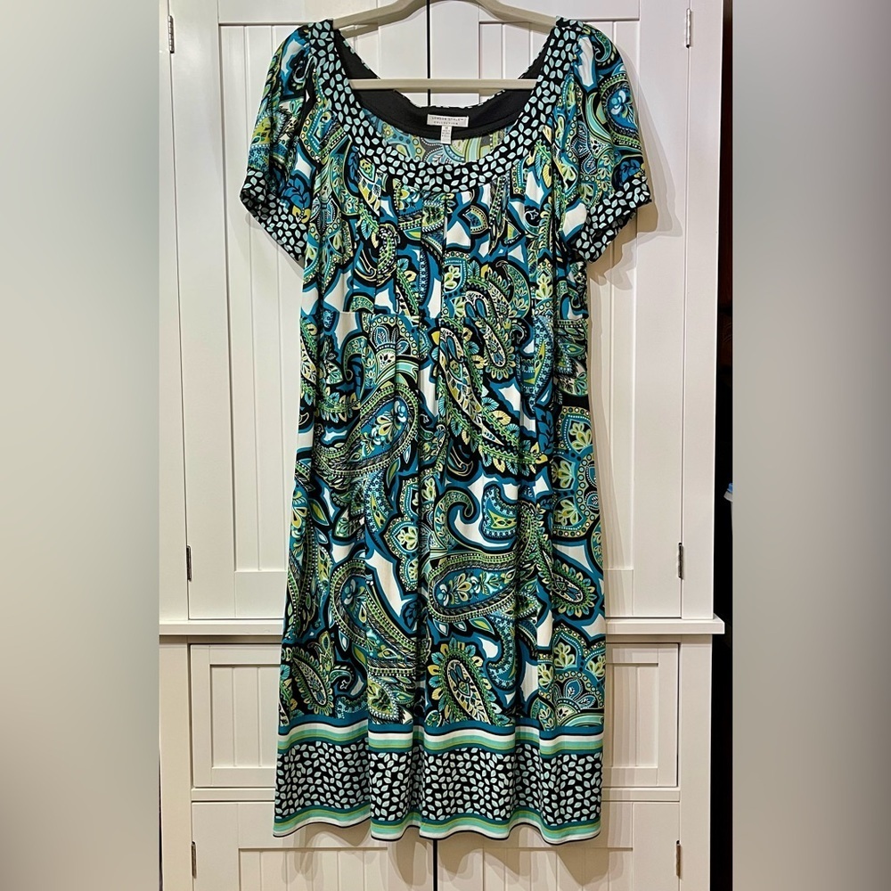 London Style Blue and Green Paisley Midi Dress